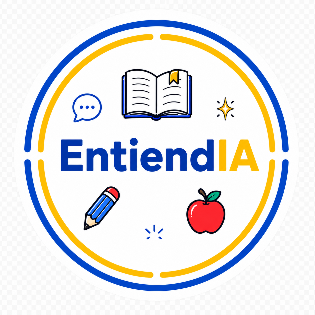 Sello EntiendIA Docente de Primaria con elementos escolares